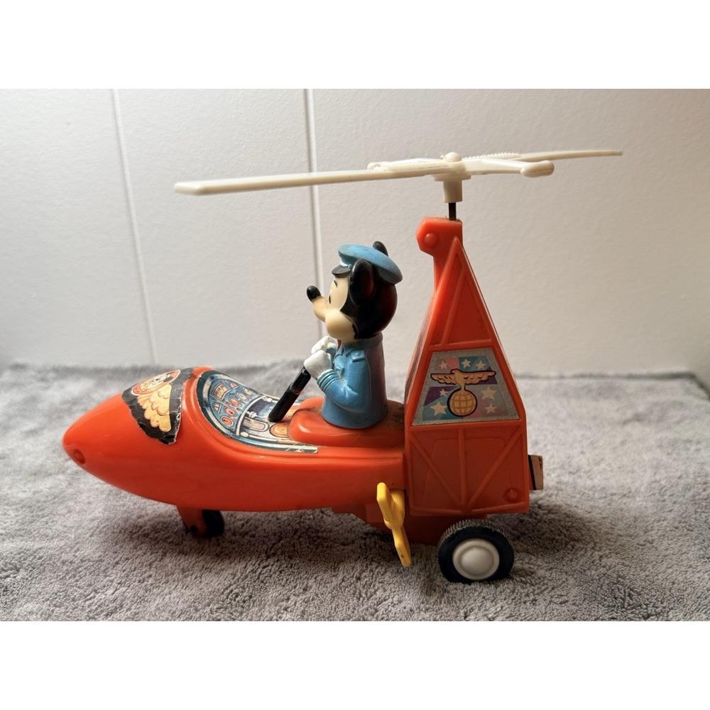 Vintage Durham Ind.  Disney Mickey Mouse Wind-Up Helicopter Toy WORKS Hong Kong